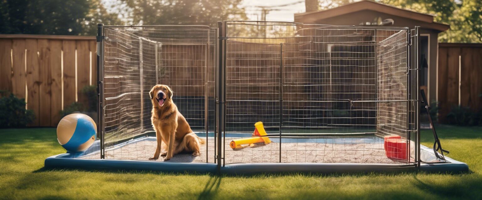 Dog exercise pen setup in a backyard